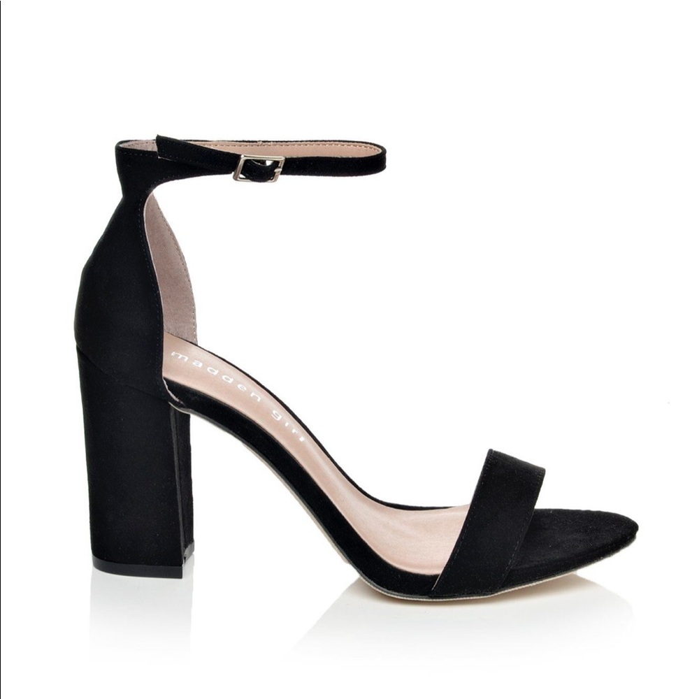 Black Ankle Strap Block Heels.  7